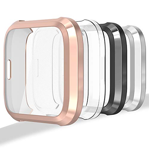 4-Pack Screen Protector Case for Fitbit Versa Lite Edition - Clear, Black, Silver, Rose Gold
