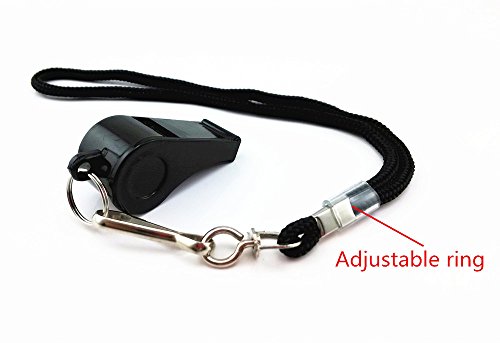 Plastic Coach Whistles with Wrist Strap - Pack of 6 (Black)