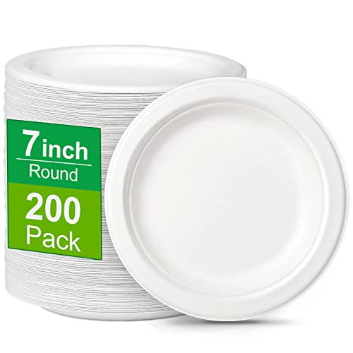 Greconv 7 Inch Small Disposable Paper Plates - 200 Pack for Parties & Events
