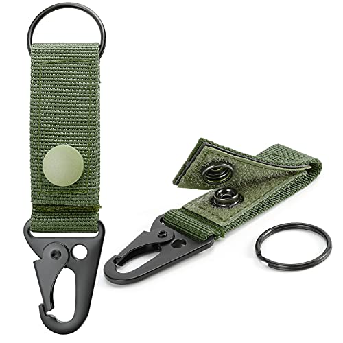 Tactical Molle Key Ring - Nylon Belt Keychain Clip - Army Green (Pack of 2)