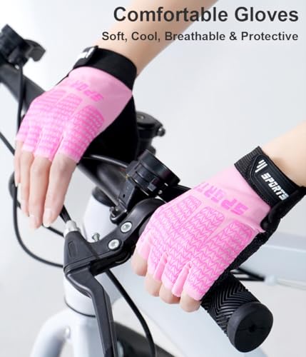 Fingerless Bike Gloves for Girls - Medium Pink, Non-Slip Design