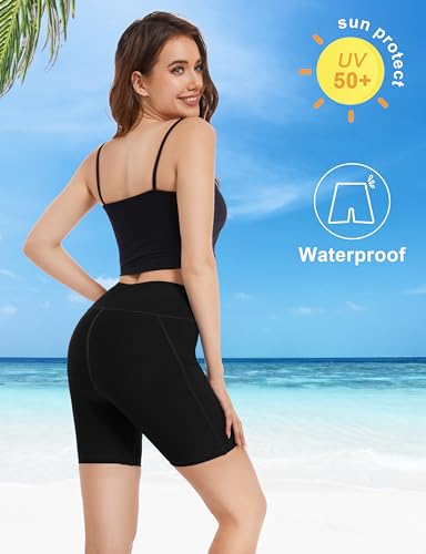 Leovqn Women's High Waisted Menstrual Swim Shorts Small Black - Period Swimwear