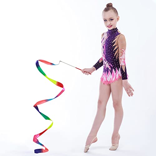 2pcs Rhythmic Gymnastics Ribbons - 78.7 Inch Dancing Streamer Wand - Rainbow