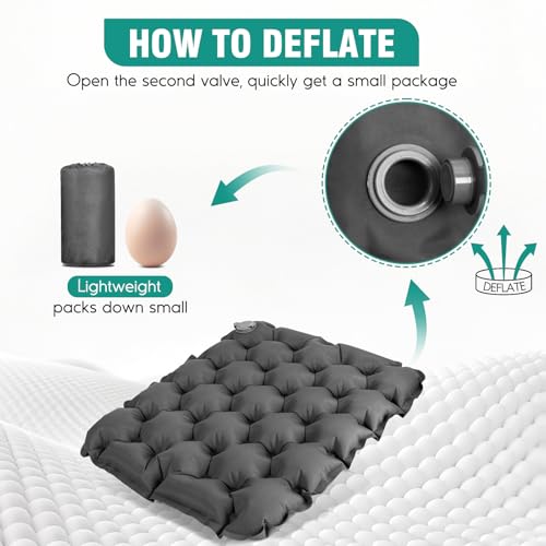 Inflatable Seat Cushion - Portable Grey Stadium Pad for Camping, Travel, Office