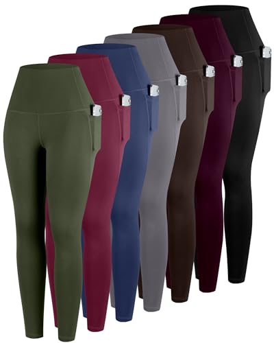 ATHVOTAR 7-Pack High Waist Pockets Leggings for Women, Workout Tummy Control Yoga Pants