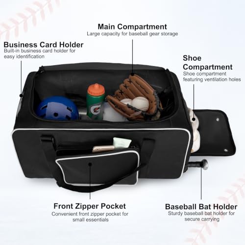 LARIPOP 70L Black Baseball Duffle Bag & Backpack with Shoe Compartment