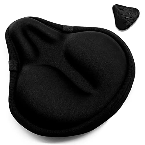 HUIOK Black Wide Gel Bike Seat Cushion for Women & Men, Fits Spin/Stationary/Cruser Bikes