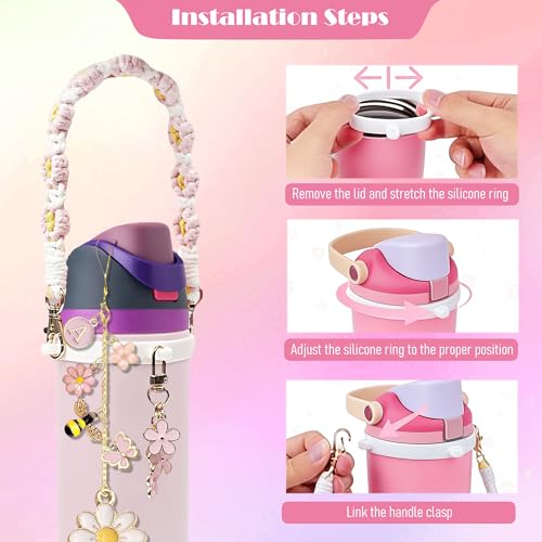 Owala Bottle Accessories Set - Pink Handle Strap & Initial Charm