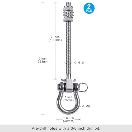 Dolibest M10x7'' Swing Hangers with Bearings 2 Pack Stainless Steel 304 for Wood & Metal Beams