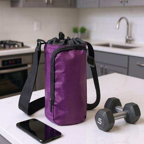 Water Bottle Carrier Bag with Strap & Phone Pocket - Purple