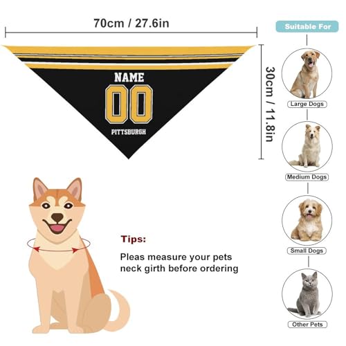 Personalized Pittsburgh Dog Bandana - Custom Name & Number - One Size