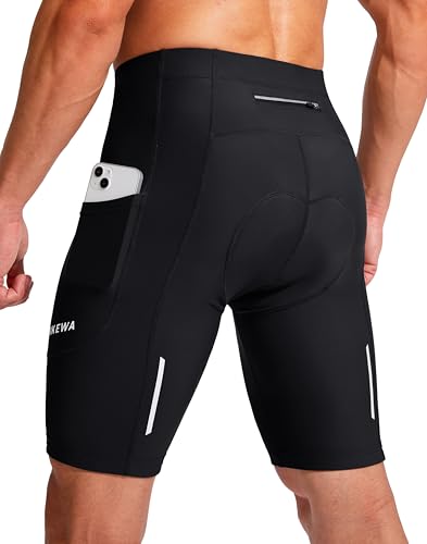 Men's 3D Padded Cycling Shorts with Zipper Pockets - Black, Medium