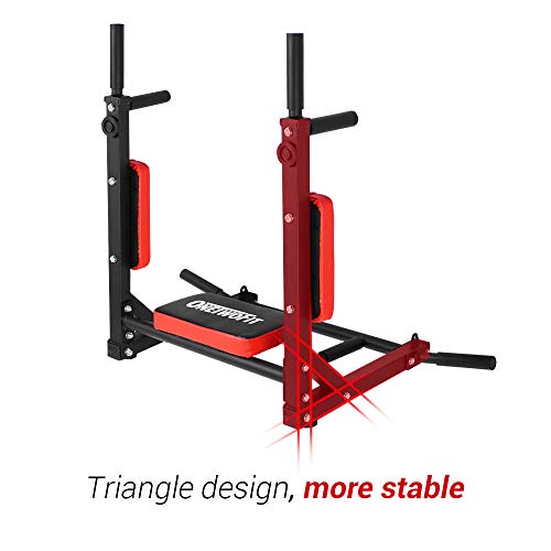 Wall Mounted Pull Up Bar & Dip Station - Red, 440 Lbs Capacity