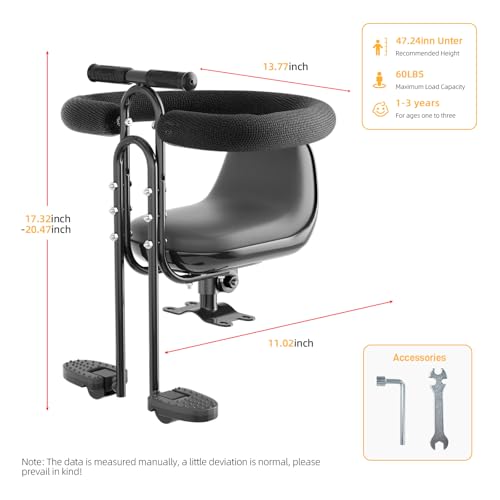 Ousexi Foldable Front-Mounted Kids Bike Seat - Black3 for City & Hybrid Bikes