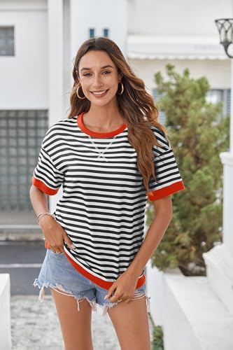 Casual Oversized Striped T-Shirt Sweatshirt - Black & White
