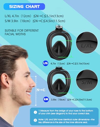 Full Face Snorkel Mask with Camera Mount - Cerulean Blue, L/XL
