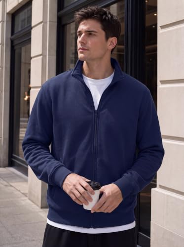 COOFANDY Mens Zip Up Lightweight Fleece Jacket Navy Large