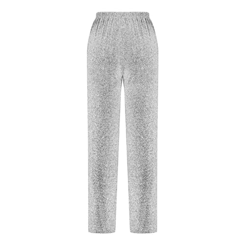 High Waisted Glitter Leggings for Women - Silver, XX-Large