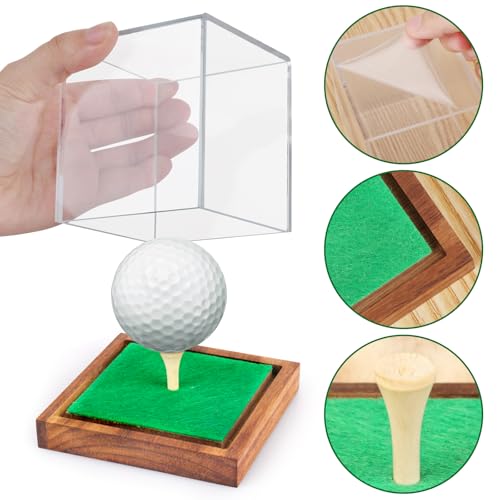Clear Acrylic Golf Ball Display Case with Wood Base & Tee - 1 Pack