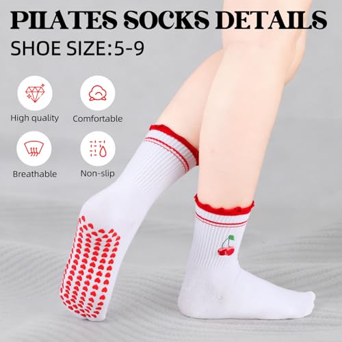 Non-Slip Pilates Grip Yoga Socks - 6 Pairs in Pink, Red, Ruffles