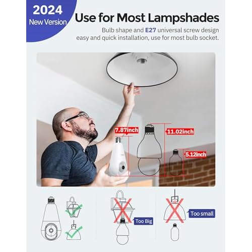 Hugolog 3K 5MP Light Bulb Security Cameras Wireless Outdoor-2.4GHz Cameras for Home Security Indoor with AI Sound Processing&Motion Detection,Color Night Vision,Auto Tracking,Siren Alarm,2-Way Talk