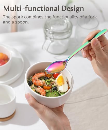 7-Inch Stainless Steel Spork Set - Reusable Metal Sporks, 4 Pack - L18-Spork4Multi
