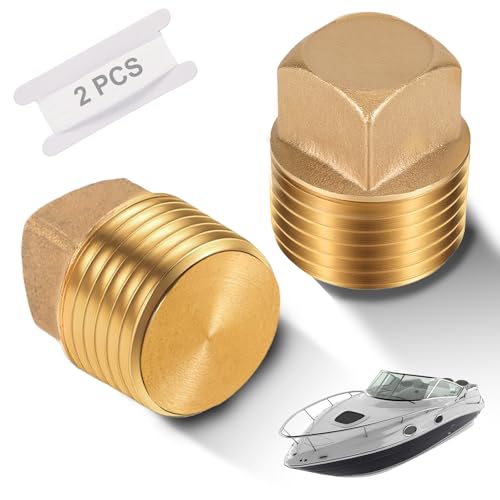 1/2 Inch NPT Solid Brass Boat Drain Plugs - 2 Pack