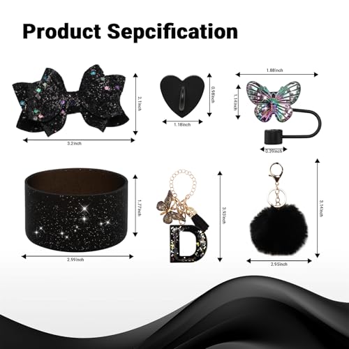 Stanley Cup Accessories Set - Black Butterfly Straw Cap & Bling Bow