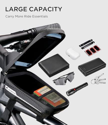 Waterproof Bike Frame Bag with TPU Touchscreen - Black