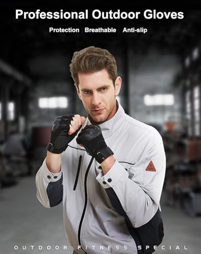 Outdoor Fingerless Gloves for Men - Medium Black for Biking & Hiking