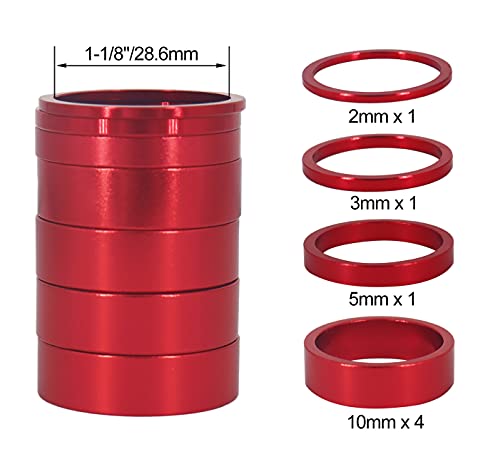Aluminium Alloy Bike Headset Spacer Set - 7PCS Red 1-1/8"
