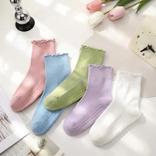 Non-Slip Pilates Grip Socks for Women - Blue, Green, Pink, White, Purple