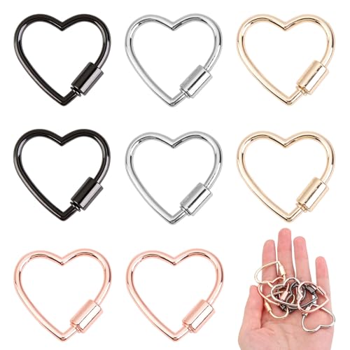 Multi-Color Heart Carabiner Keychain Clips - 8 Pcs Set