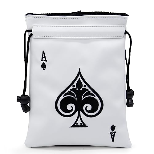 Ace of Spade Golf Valuables Bag with Drawstrings - PU Leather Tee Pouch for Men & Women