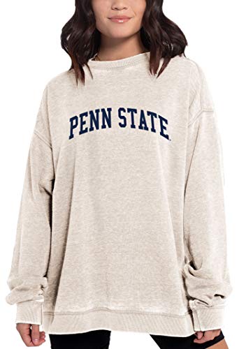 Chicka-d NCAA Womens Burnout Fleece Pullover - Penn State Nittany Lions, Large, Oatmeal