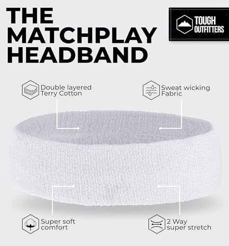 Terry Cloth Sweat-Wicking Headband for Sports & Fitness - White