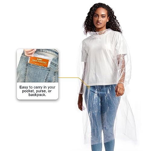 Disposable Rain Ponchos for Adults - 5 Pack Emergency Rain Coat - One Size