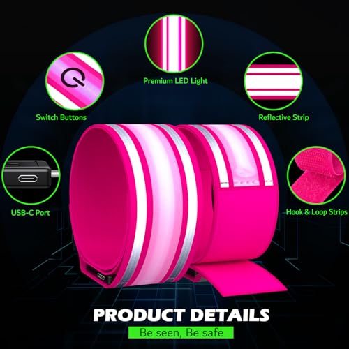 LED Armband Rechargeable for Running(2 Pack),Light Up Arm Bands Night