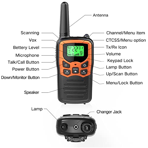 Long Range Walkie Talkies for Adults - 22 Channels, LED Flashlight & VOX Function (2 Pack, Orange)