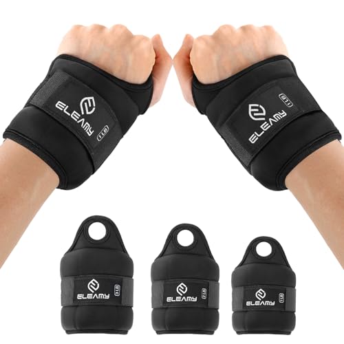 ELEAMY Adjustable Wrist Weights for Men & Women 0.5lb-3lb, Black, 1lb Pair