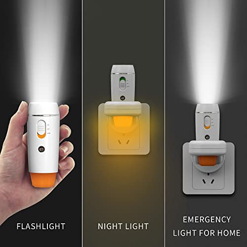 Emergency FlashLight - 3-in-1 LED Power Failure Light, Rechargeable Flashlight, Plug-in Night Light, Multi-Function Flashlights - 2 Pack