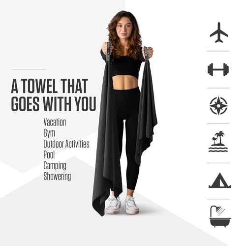 VENTURE 4TH Large Quick Dry Microfiber Towel for Camping & Gym - Black 60" x 31.5"