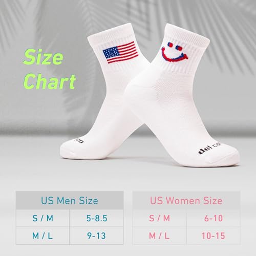 Del Campo Performance Golf Socks – Premium Quarter-Height Moisture-Wicking Athletic Socks 3-Pack (Medium-Large / Smiley, 1776, Bolts)