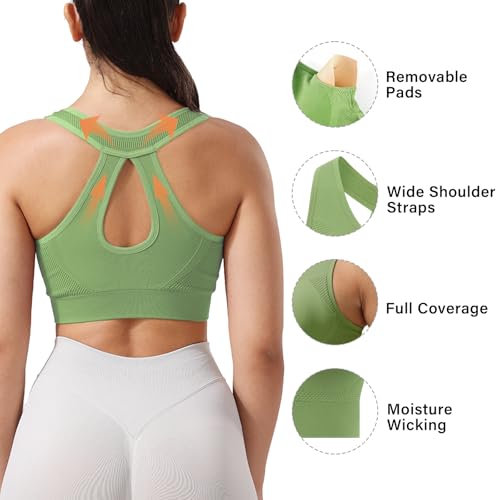 Senlinyoga Front Closure Seamless Support Women’s Everyday Sports Bra – Medium, Green+Wine