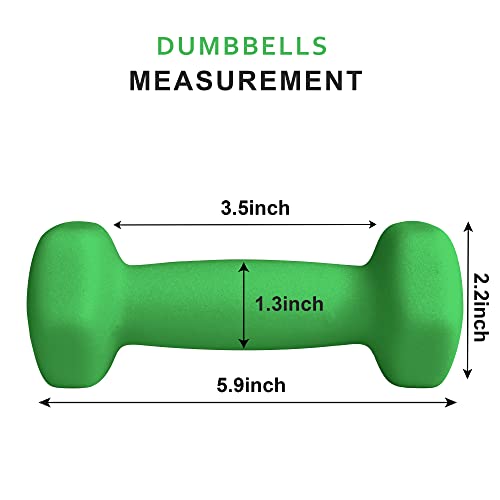 Balelinko 2lb Hexagon Dumbbells - Green Non-Slip Neoprene Hand Weights for Yoga & Fitness