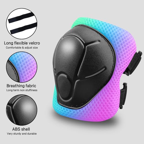 Kids Protective Gear Set Pink Blue Green S for 3-8 Years – Knee, Elbow & Wrist Guards for Skating & Cycling