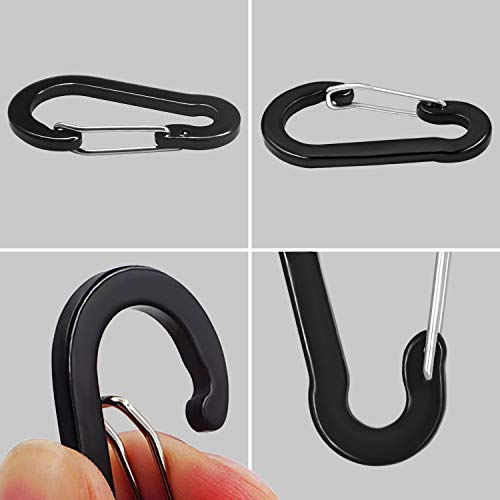 Retractable Coiled Lanyards with Carabiner Clips - Black, 3pcs