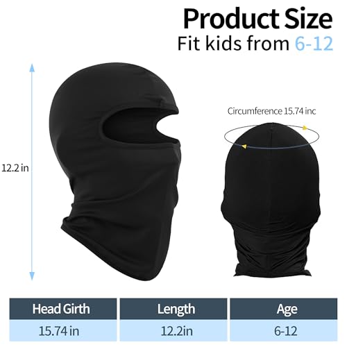 Kids Balaclava Ski Mask - Black (Thin) - 1-3 Pack