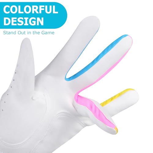 Kids Golf Gloves Left-Hand Breathable Premium White Pink Size S (Palm 14.5cm) - Gritborn