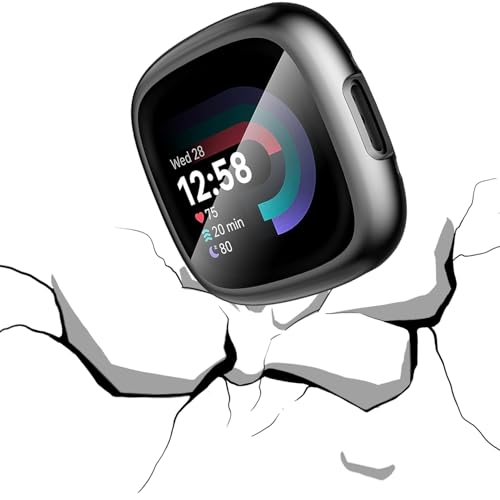 TPU Case for Fitbit Sense 2 & Versa 4 - 2 Pack Screen Protector (Black/Black)